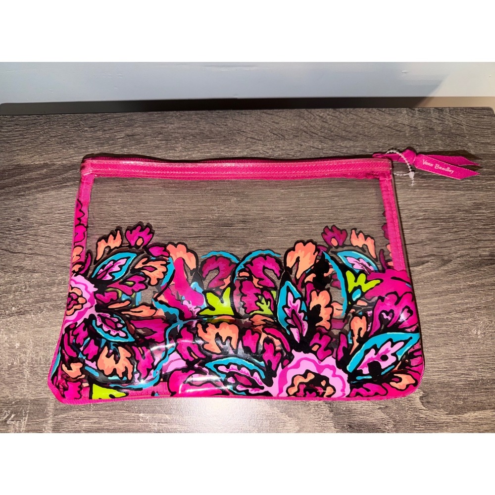 Vera Bradley Clear Floral Paisley Cosmetic Pouch Travel Makeup Bag Pink Zip